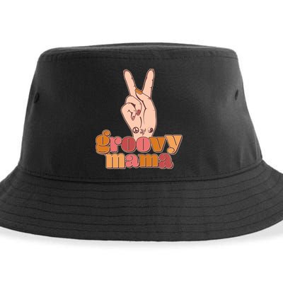 Retro Vintage Groovy Mama Peace Sign Sustainable Bucket Hat