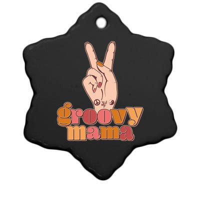 Retro Vintage Groovy Mama Peace Sign Ceramic Star Ornament