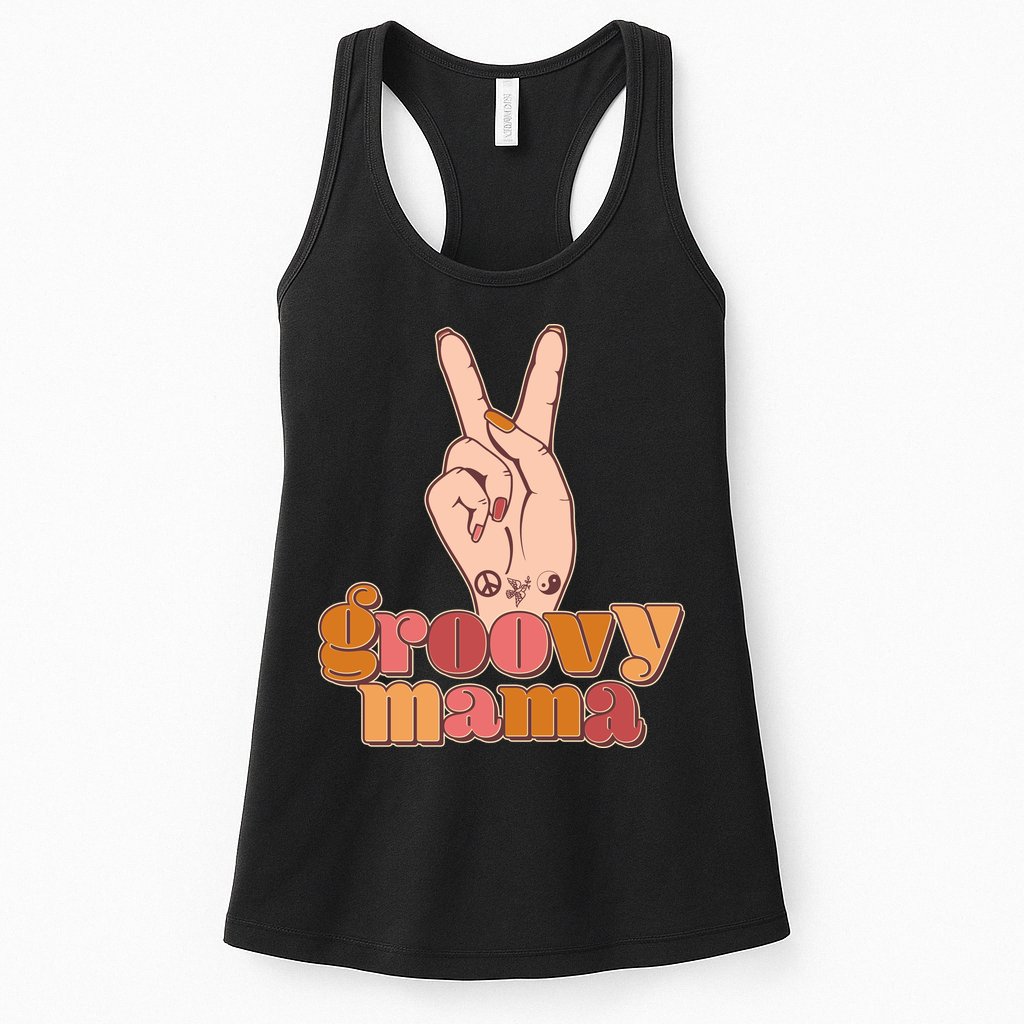 Retro Vintage Groovy Mama Peace Sign Womens Tank Top