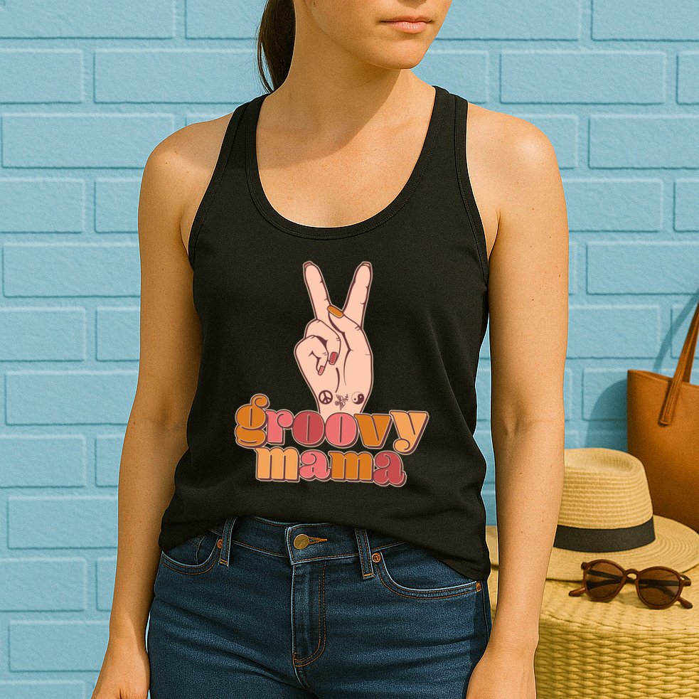 Retro Vintage Groovy Mama Peace Sign Womens Tank Top