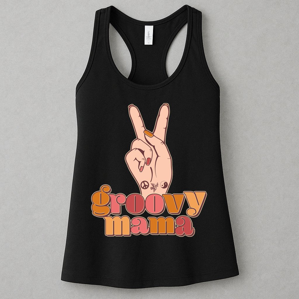 Retro Vintage Groovy Mama Peace Sign Womens Tank Top