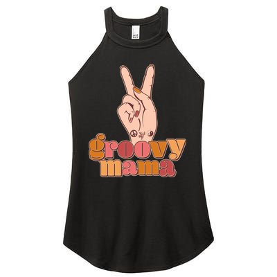 Retro Vintage Groovy Mama Peace Sign Women's Perfect Tri Rocker Tank