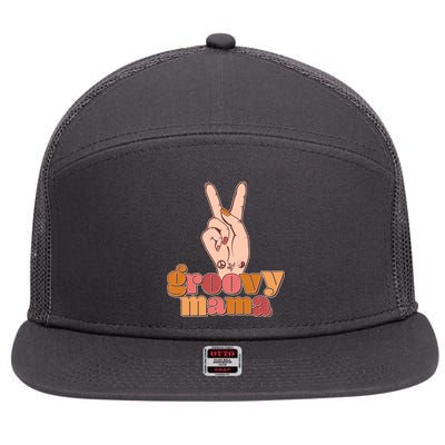 Retro Vintage Groovy Mama Peace Sign 7 Panel Mesh Trucker Snapback Hat