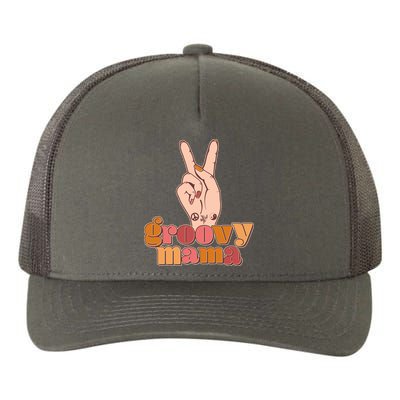 Retro Vintage Groovy Mama Peace Sign Yupoong Adult 5-Panel Trucker Hat