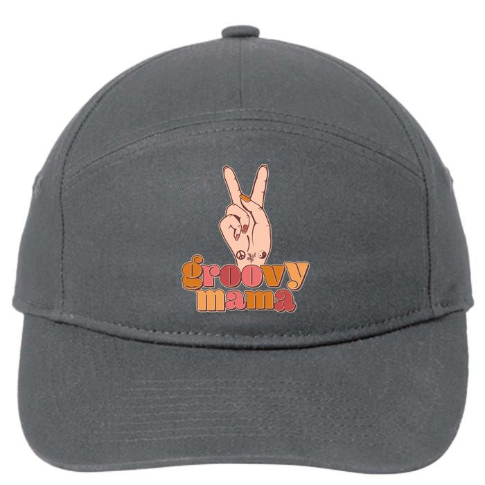 Retro Vintage Groovy Mama Peace Sign 7-Panel Snapback Hat