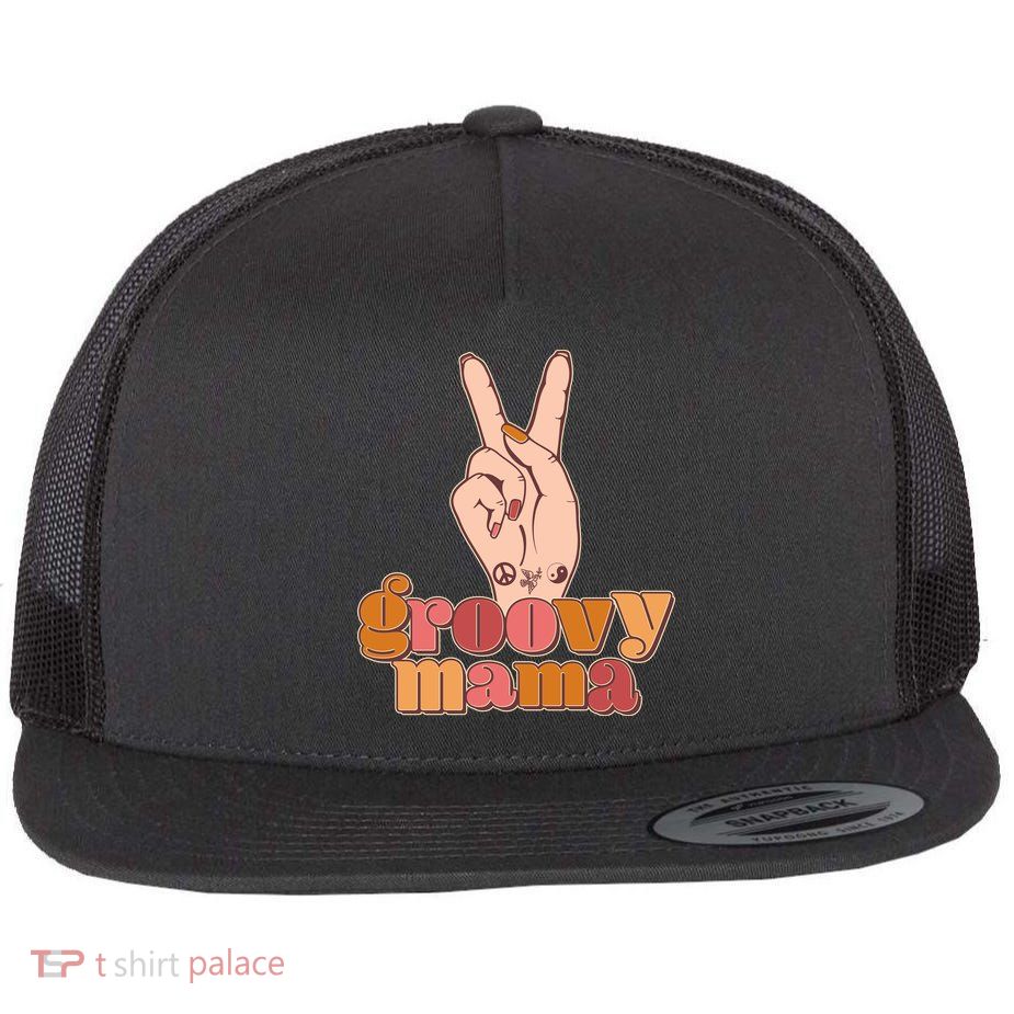 Retro Vintage Groovy Mama Peace Sign Flatbill Hat