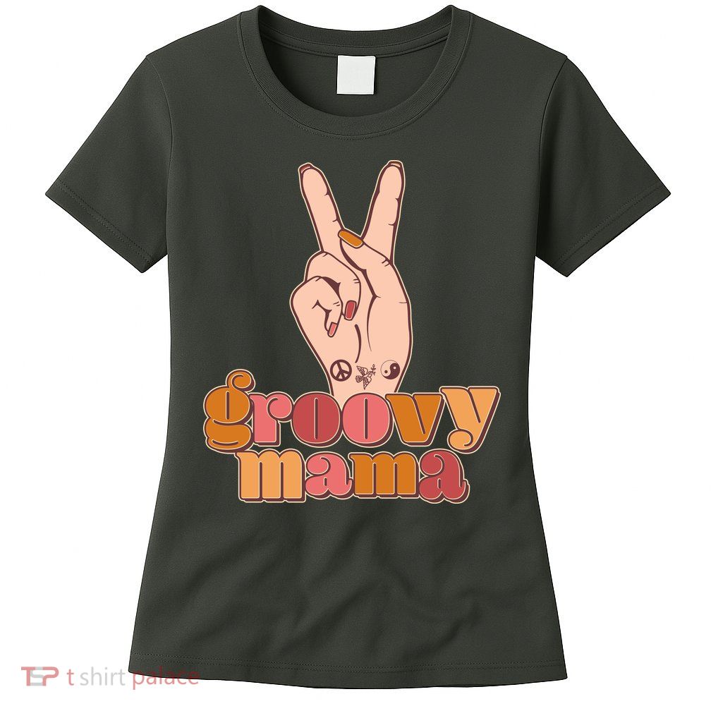 Retro Vintage Groovy Mama Peace Sign Womens T-Shirt