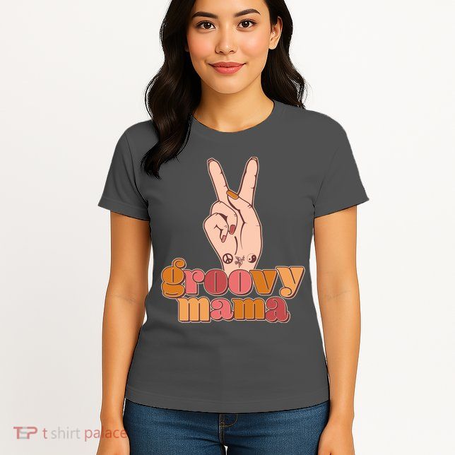 Retro Vintage Groovy Mama Peace Sign Womens T-Shirt