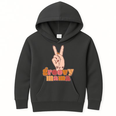 Retro Vintage Groovy Mama Peace Sign Kids Hoodie