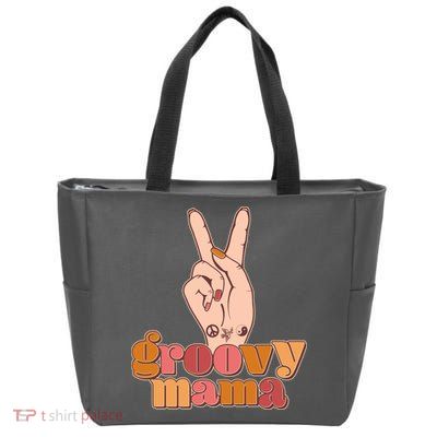 Retro Vintage Groovy Mama Peace Sign Zip Tote Bag