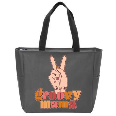 Retro Vintage Groovy Mama Peace Sign Zip Tote Bag