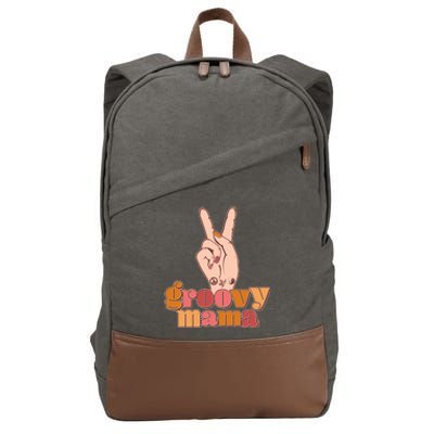 Retro Vintage Groovy Mama Peace Sign Cotton Canvas Backpack