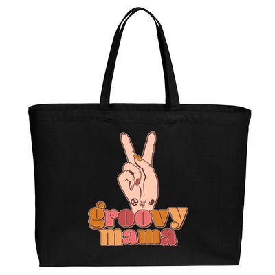 Retro Vintage Groovy Mama Peace Sign Cotton Canvas Jumbo Tote