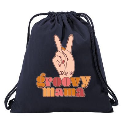 Retro Vintage Groovy Mama Peace Sign Drawstring Bag