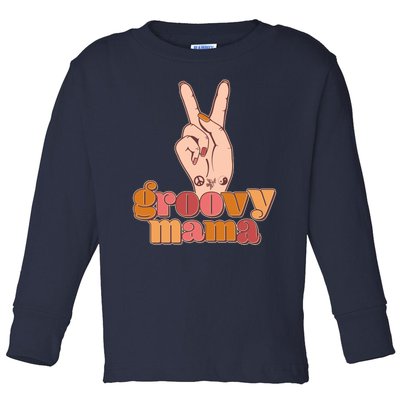 Retro Vintage Groovy Mama Peace Sign Toddler Long Sleeve Shirt