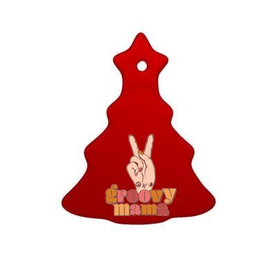 Retro Vintage Groovy Mama Peace Sign Ceramic Tree Ornament