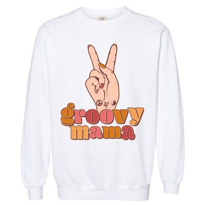 Retro Vintage Groovy Mama Peace Sign Garment-Dyed Sweatshirt