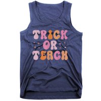 Retro Vintage Groovy Trick Or Teach Halloween Teacher Life Tank Top