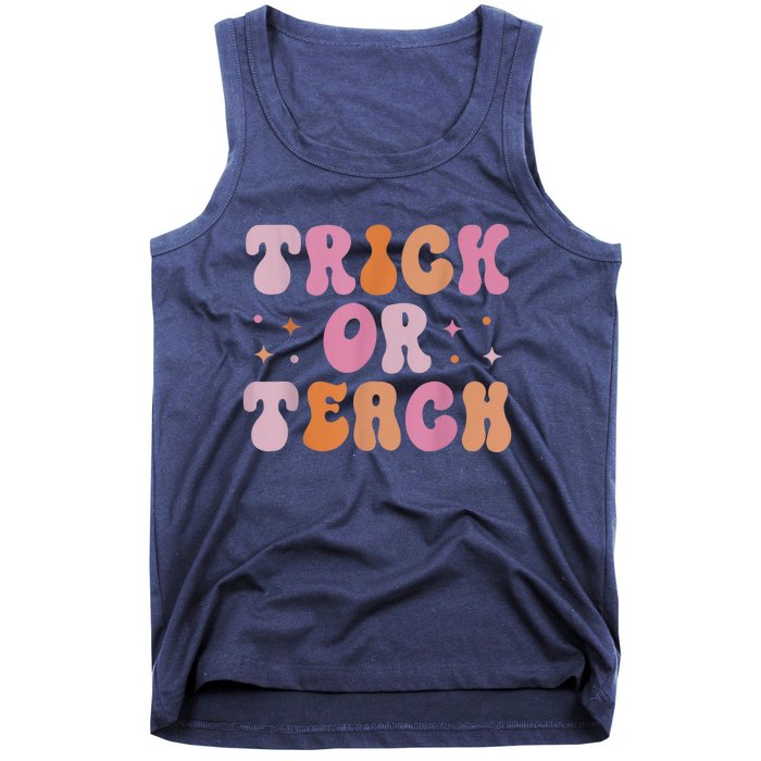 Retro Vintage Groovy Trick Or Teach Halloween Teacher Life Tank Top