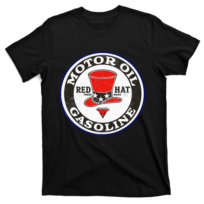 Retro Vintage Gas Station Red Hat Motor Oil Car Bikes Garage T-Shirt