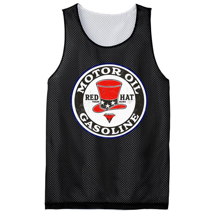 Retro Vintage Gas Station Red Hat Motor Oil Car Bikes Garage Mesh Reversible Basketball Jersey Tank