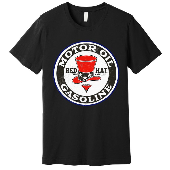 Retro Vintage Gas Station Red Hat Motor Oil Car Bikes Garage Premium T-Shirt