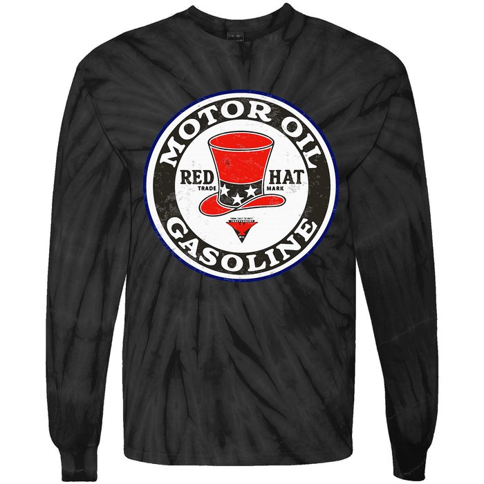 Retro Vintage Gas Station Red Hat Motor Oil Car Bikes Garage Tie-Dye Long Sleeve Shirt