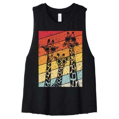 Retro Vintage Giraffe Sunglasses Gifts Funny Animal Lover Women's Racerback Cropped Tank