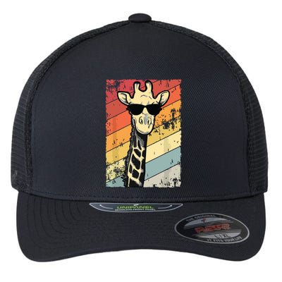 Retro Vintage Giraffe Sunglasses Gift Funny Animal Lover Flexfit Unipanel Trucker Cap