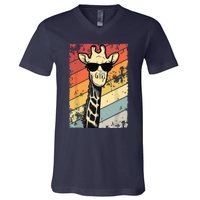 Retro Vintage Giraffe Sunglasses Gift Funny Animal Lover V-Neck T-Shirt