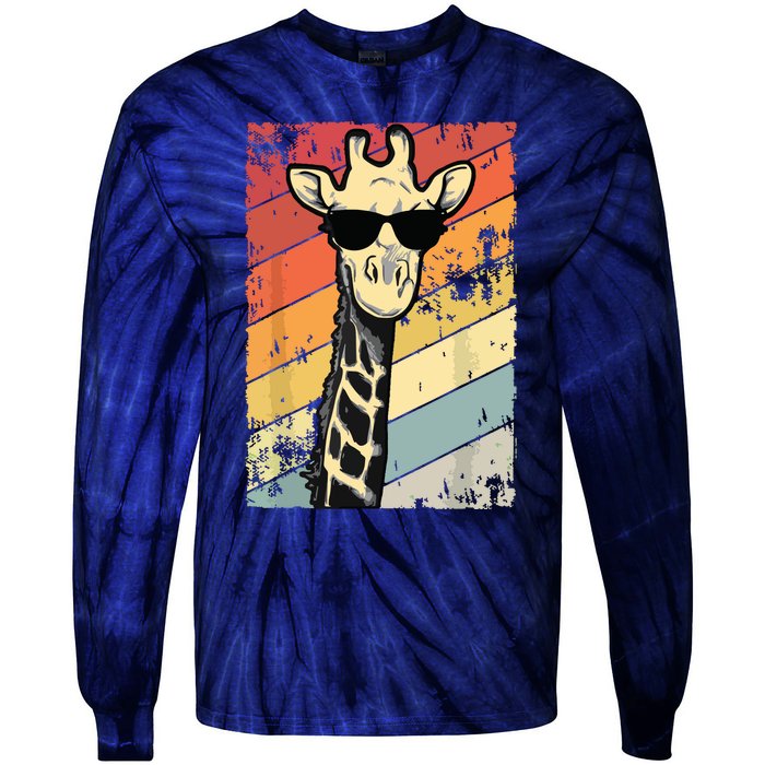 Retro Vintage Giraffe Sunglasses Gift Funny Animal Lover Tie-Dye Long Sleeve Shirt