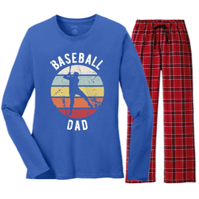 Retro Vintage Gift Sports Fan Gift Funny Baseball Dad Great Gift Women's Long Sleeve Flannel Pajama Set 