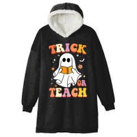 Retro Vintage Groovy Trick Or Teach Funny Teacher Halloween Hooded Wearable Blanket