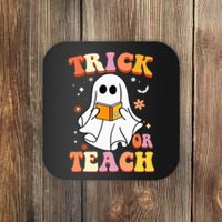 Retro Vintage Groovy Trick Or Teach Funny Teacher Halloween Coaster