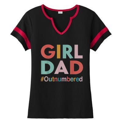 Retro Vintage Girl Dad Outnumbered Funny Fathers Day Ladies Halftime Notch Neck Tee