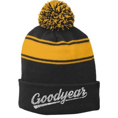Retro Vintage Goodyear Arizona Gift Stripe Pom Pom Beanie