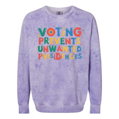 Retro Vintage Groovy Voting Prevents Unwanted Presidencies Colorblast Crewneck Sweatshirt