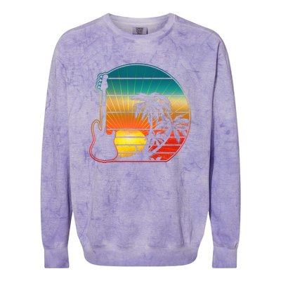 Retro Vintage Guitar Sunset Sunrise Island Colorblast Crewneck Sweatshirt