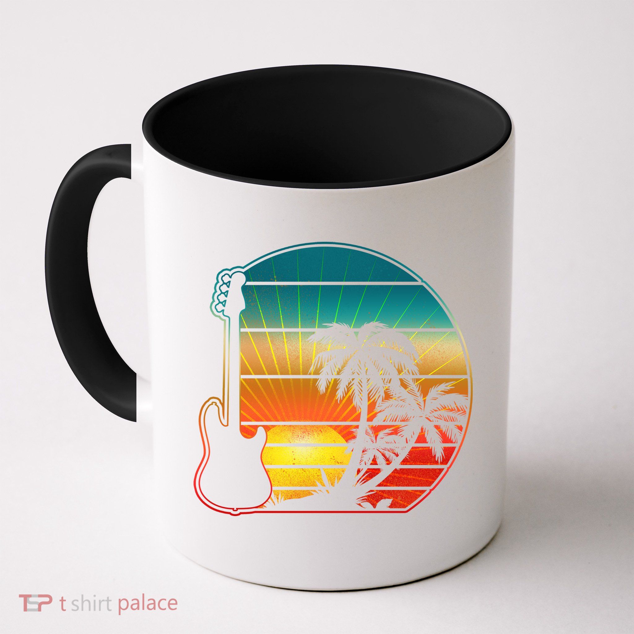 Retro Vintage Guitar Sunset Sunrise Island Mug