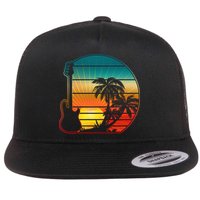 Retro Vintage Guitar Sunset Sunrise Island Flatbill Hat