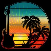 Retro Vintage Guitar Sunset Sunrise Island Flatbill Hat