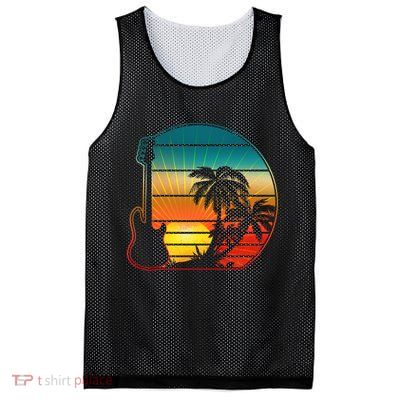Retro Vintage Guitar Sunset Sunrise Island Mesh Reversible Basketball Jersey Tank