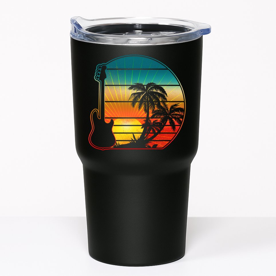 Retro Vintage Guitar Sunset Sunrise Island Tumbler
