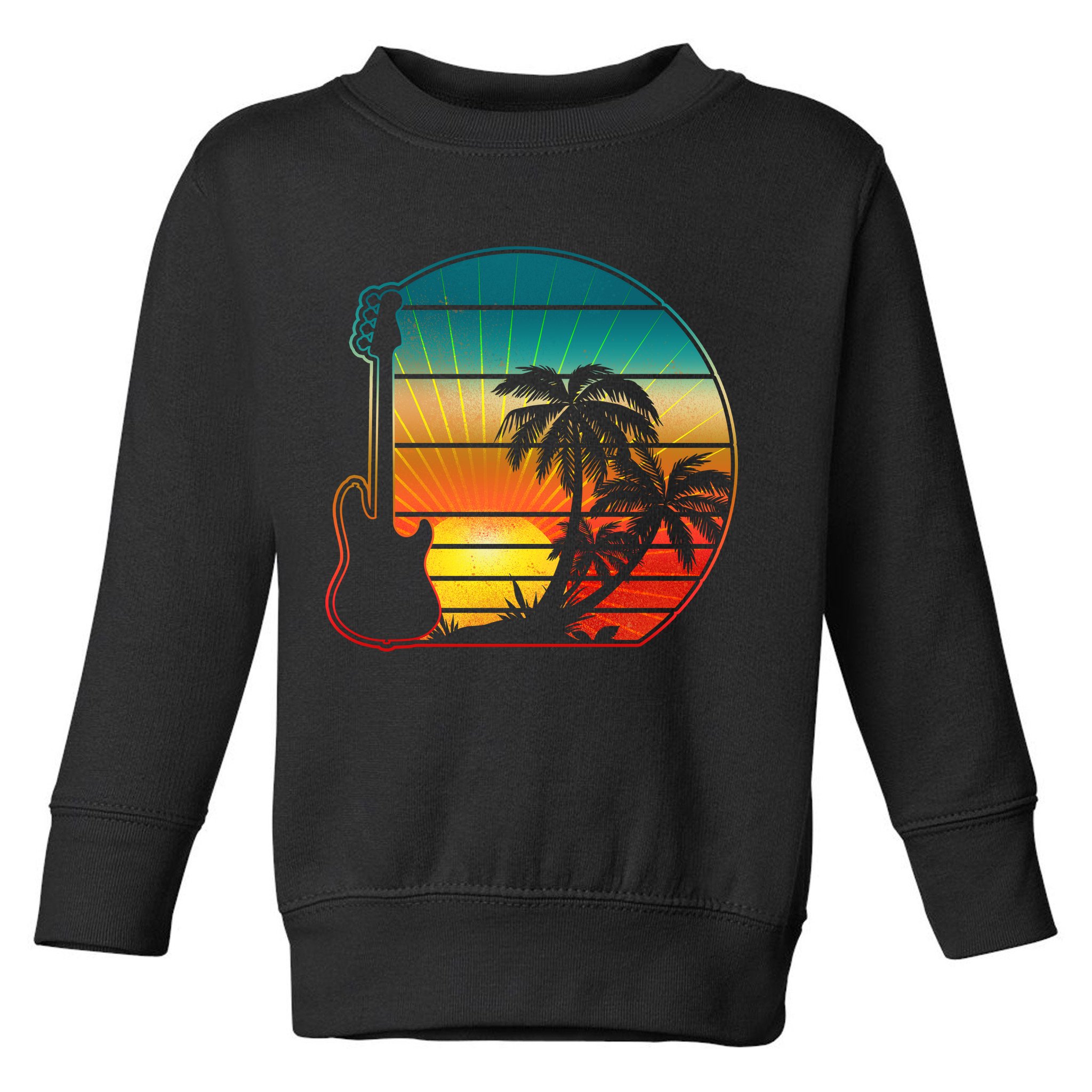 Retro Vintage Guitar Sunset Sunrise Island Toddler Sweatshirt