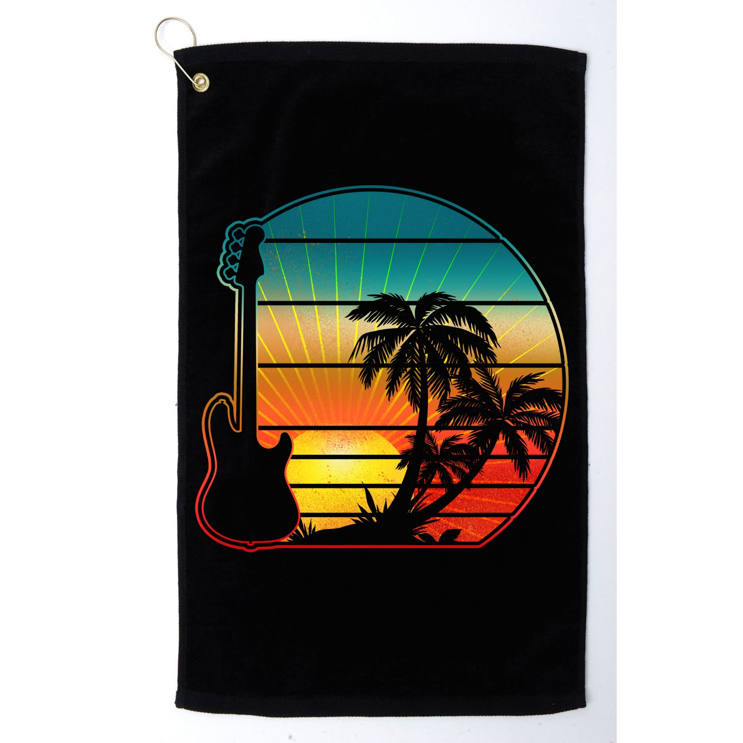 Retro Vintage Guitar Sunset Sunrise Island Golf Towel