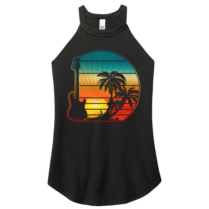 Retro Vintage Guitar Sunset Sunrise Island Women's Perfect Tri Rocker Tank