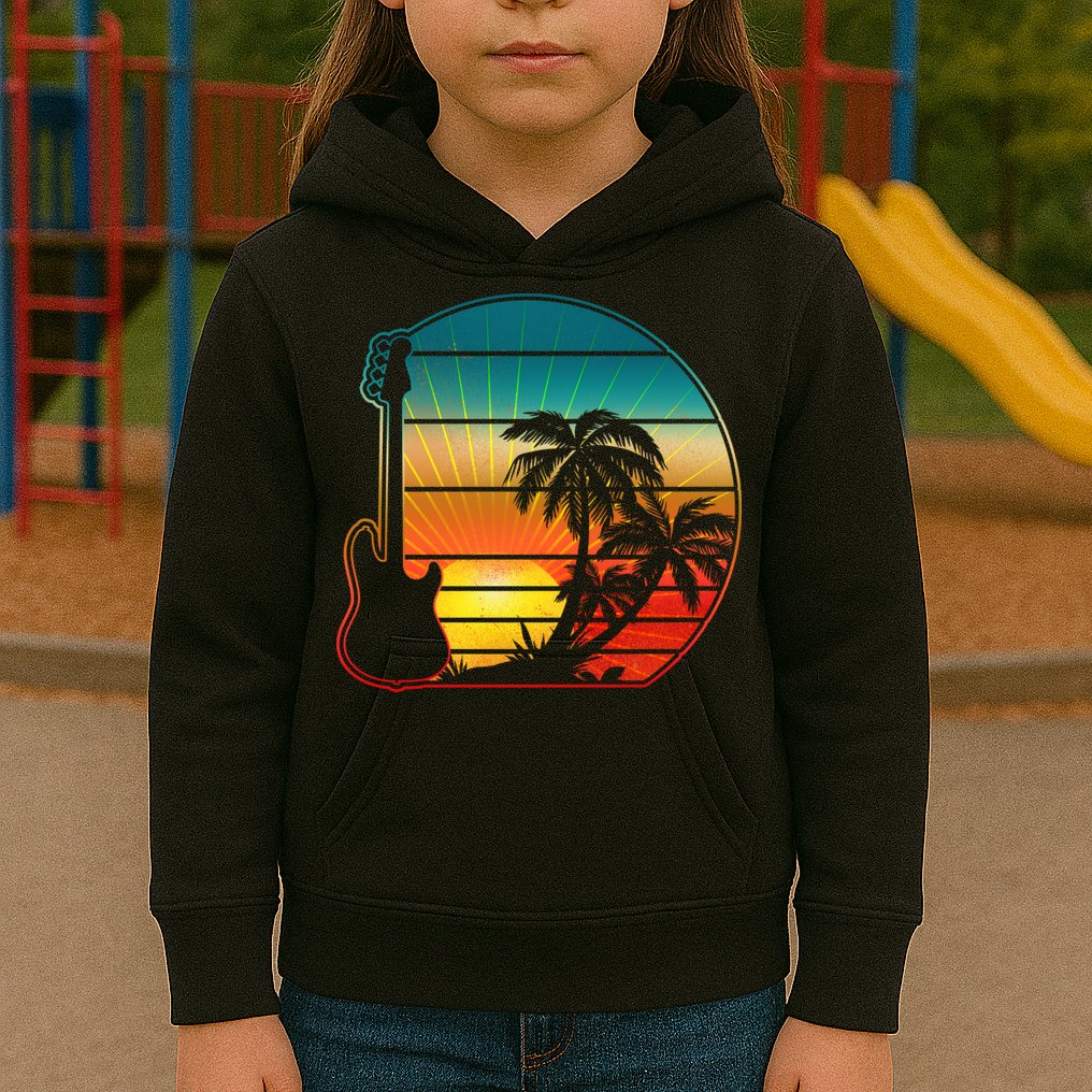 Retro Vintage Guitar Sunset Sunrise Island Kids Hoodie