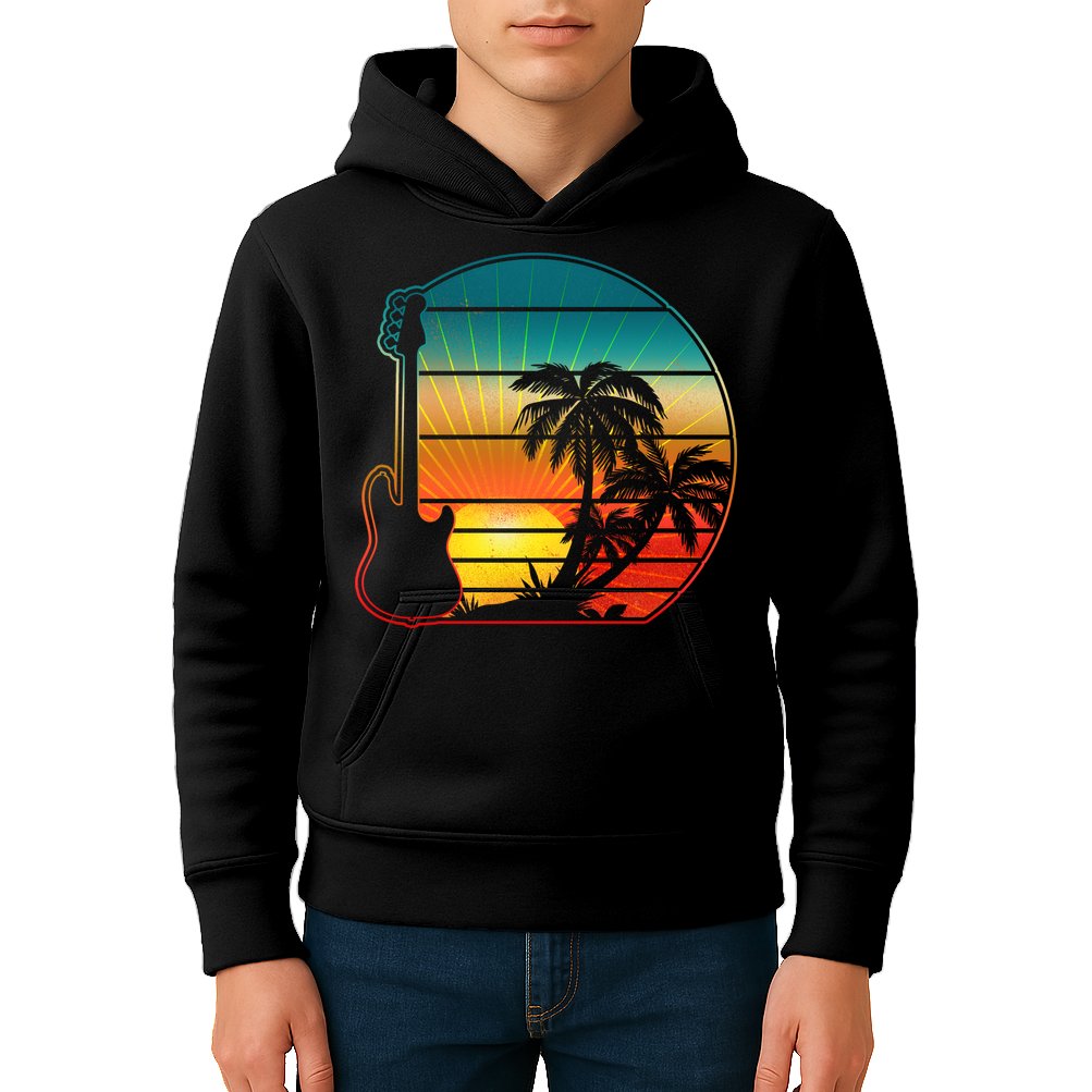 Retro Vintage Guitar Sunset Sunrise Island Kids Hoodie
