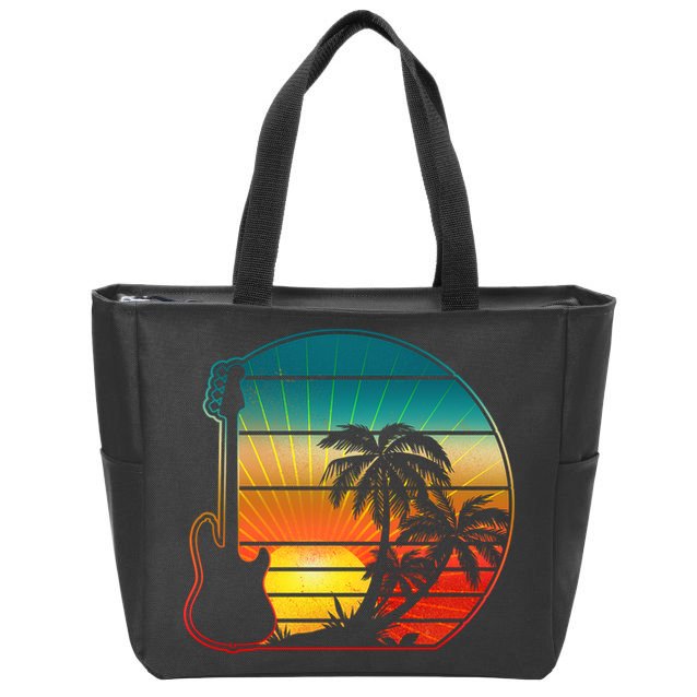 Retro Vintage Guitar Sunset Sunrise Island Zip Tote Bag