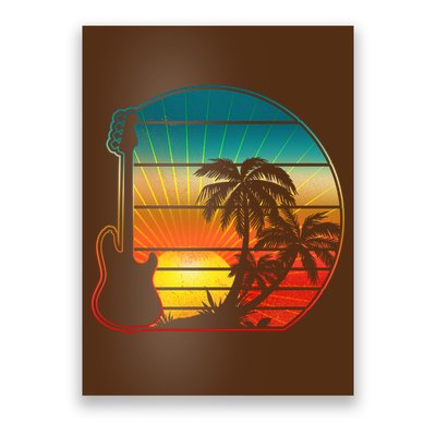 Retro Vintage Guitar Sunset Sunrise Island Poster
